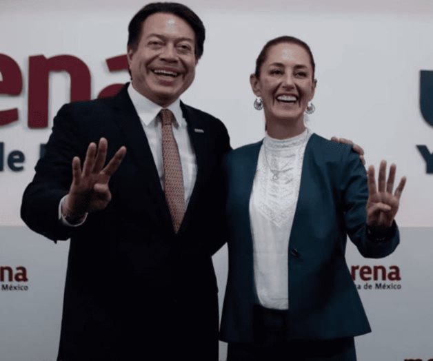 Llegan Claudia Sheinbaum y Mario Delgado a plenaria de Morena