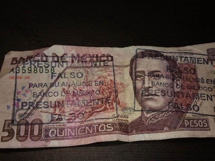 Detectan billetes falsos de 500 pesos