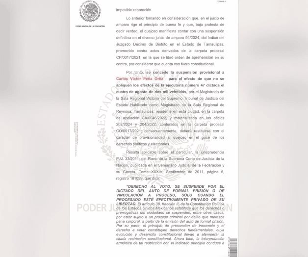 Obtiene el alcalde amparo provisional Obtiene el alcalde amparo provisional