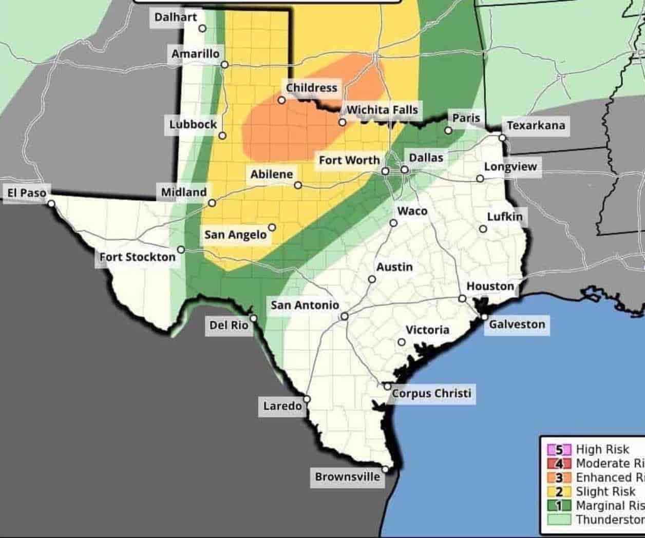 Advierten de tormentas y granizadas en Texas