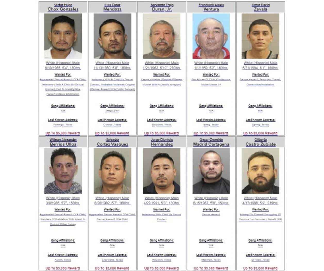 Gobernador de Texas lanza lista de los 10 inmigrantes criminales más buscados Gobernador de Texas lanza lista de los 10 inmigrantes criminales más buscados