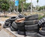Invaden plaza con llantas inservibles en Reynosa