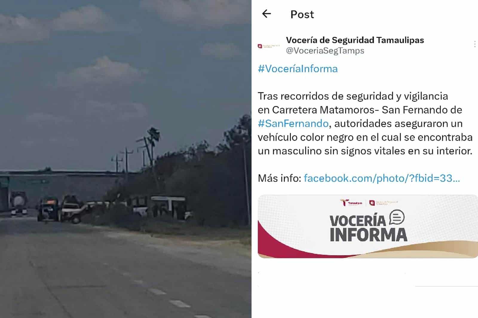 Hallan vehículo abandonado con cadáver en carretera Victoria-Matamoros