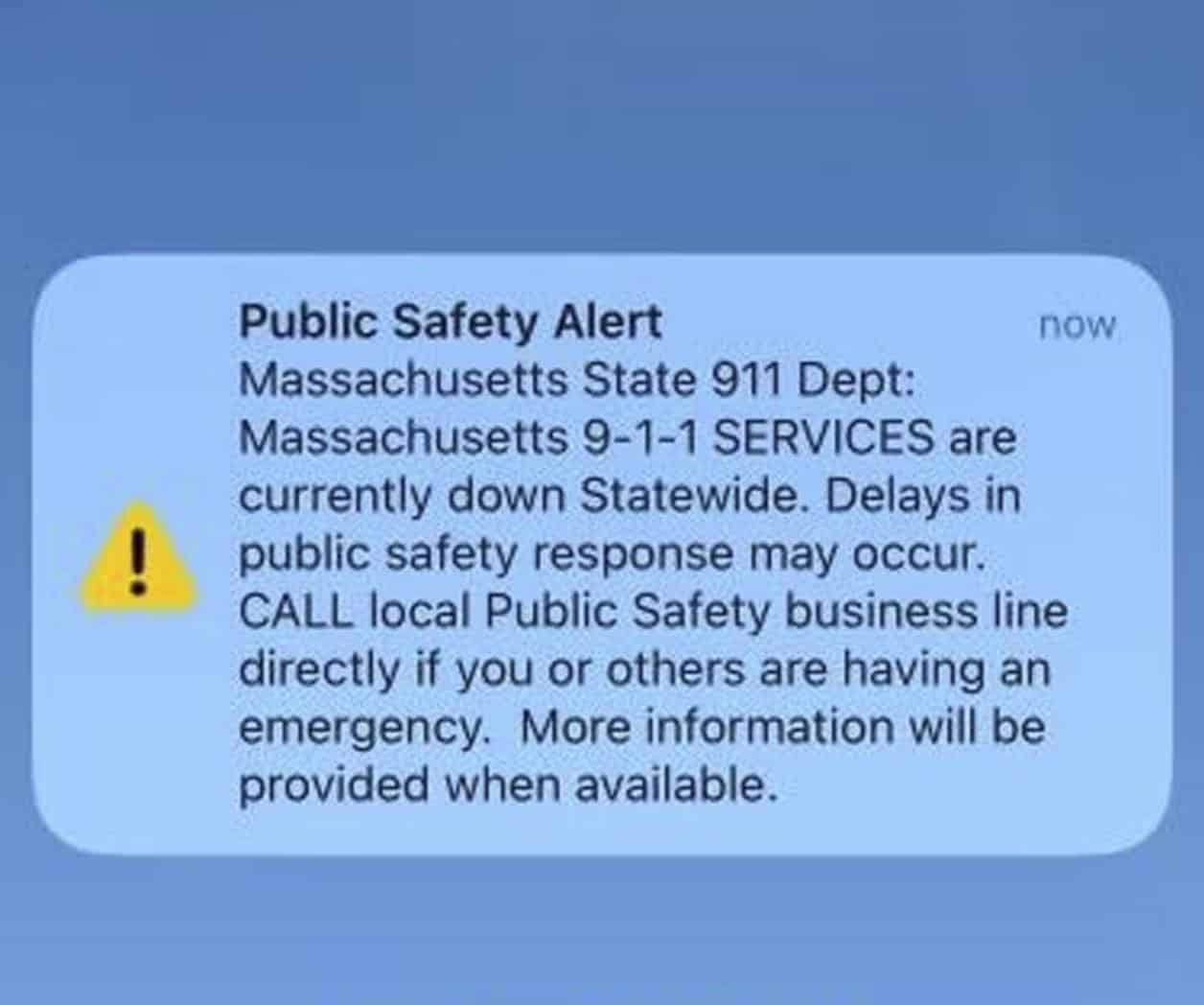 Deja de funcionar 911 en todo Massachusetts Deja de funcionar 911 en todo Massachusetts