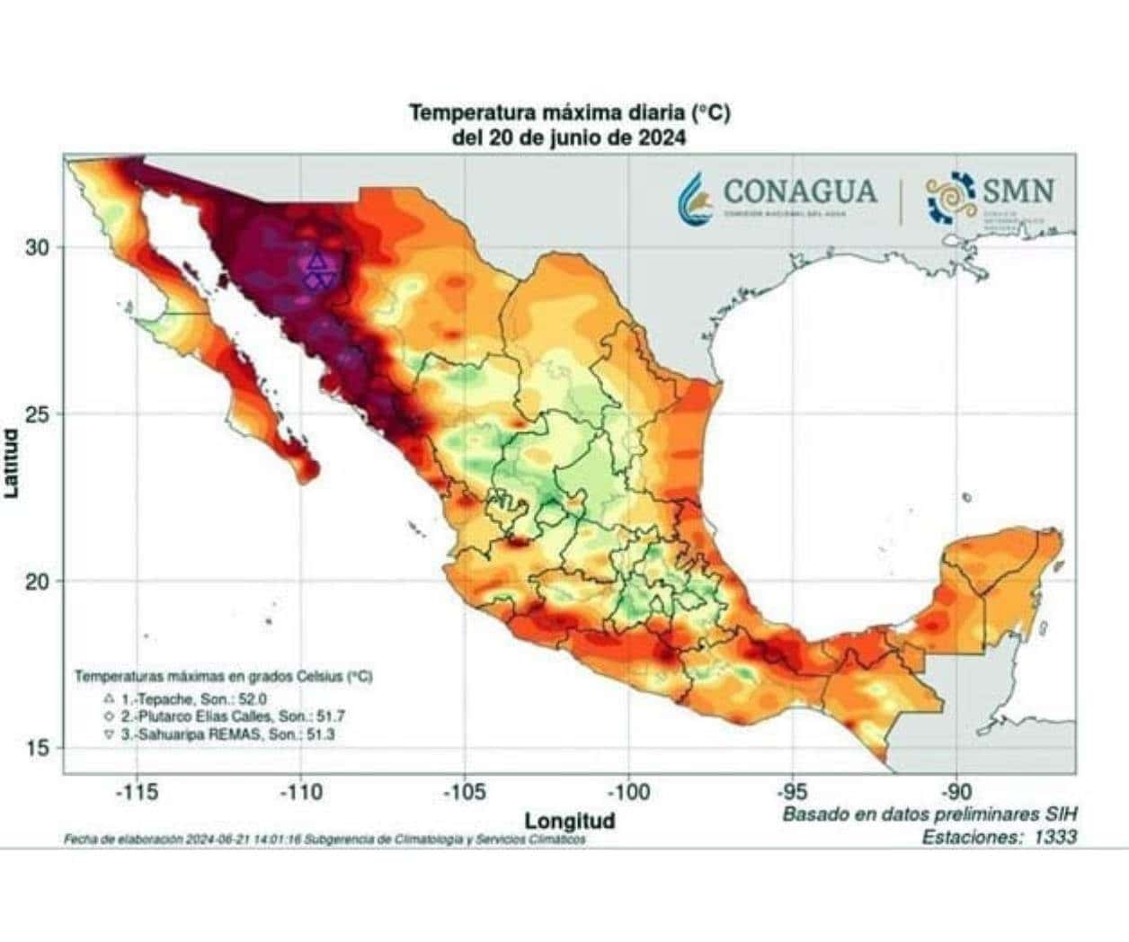 Llega Sonora a 52 °C; rompe récord de temperatura en México Llega Sonora a 52 °C; rompe récord de temperatura en México