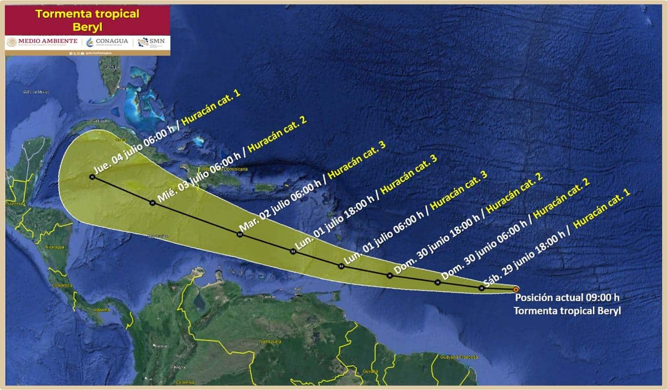 Beryl se fortalece y podría convertirse en huracán en las próximas horas