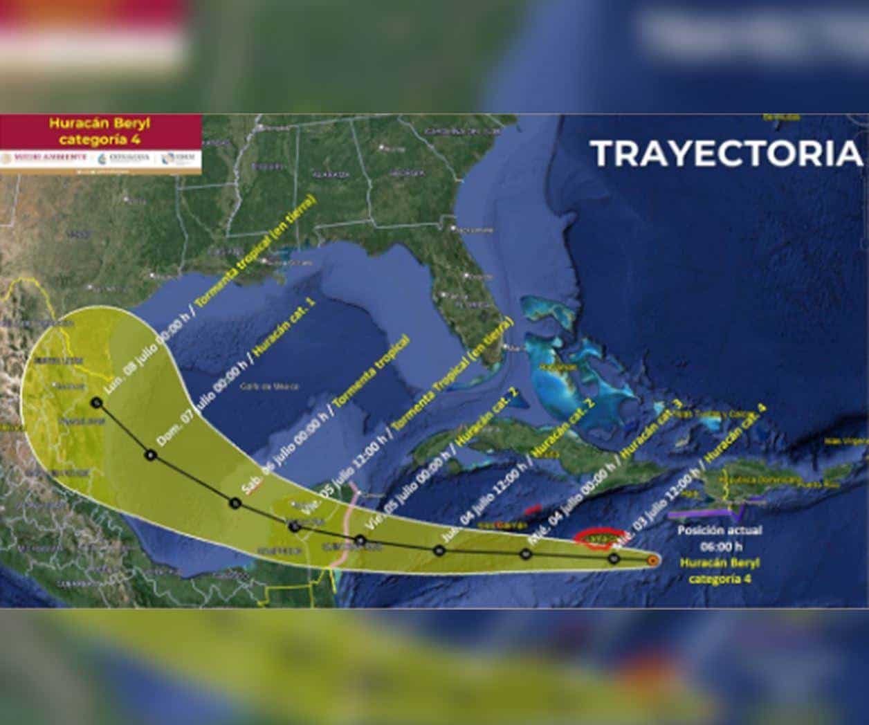 Huracán Beryl impactaría entre jueves y viernes entre Tulum y Carrillo Puerto