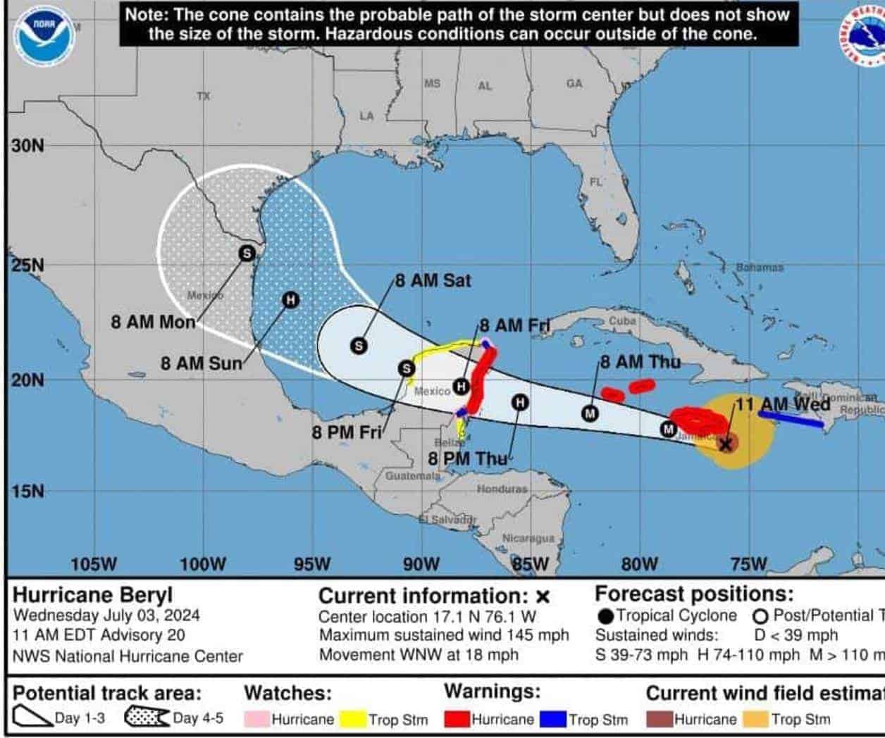 Alerta Amarilla en Quintana Roo por Huracán Beryl