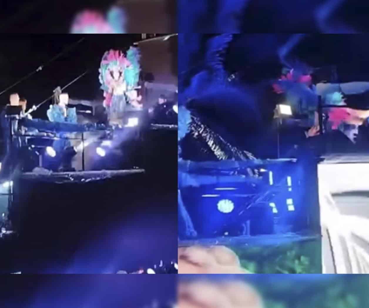 Yuri se cae en carro de Carnaval de Veracruz y arremete contra chofer