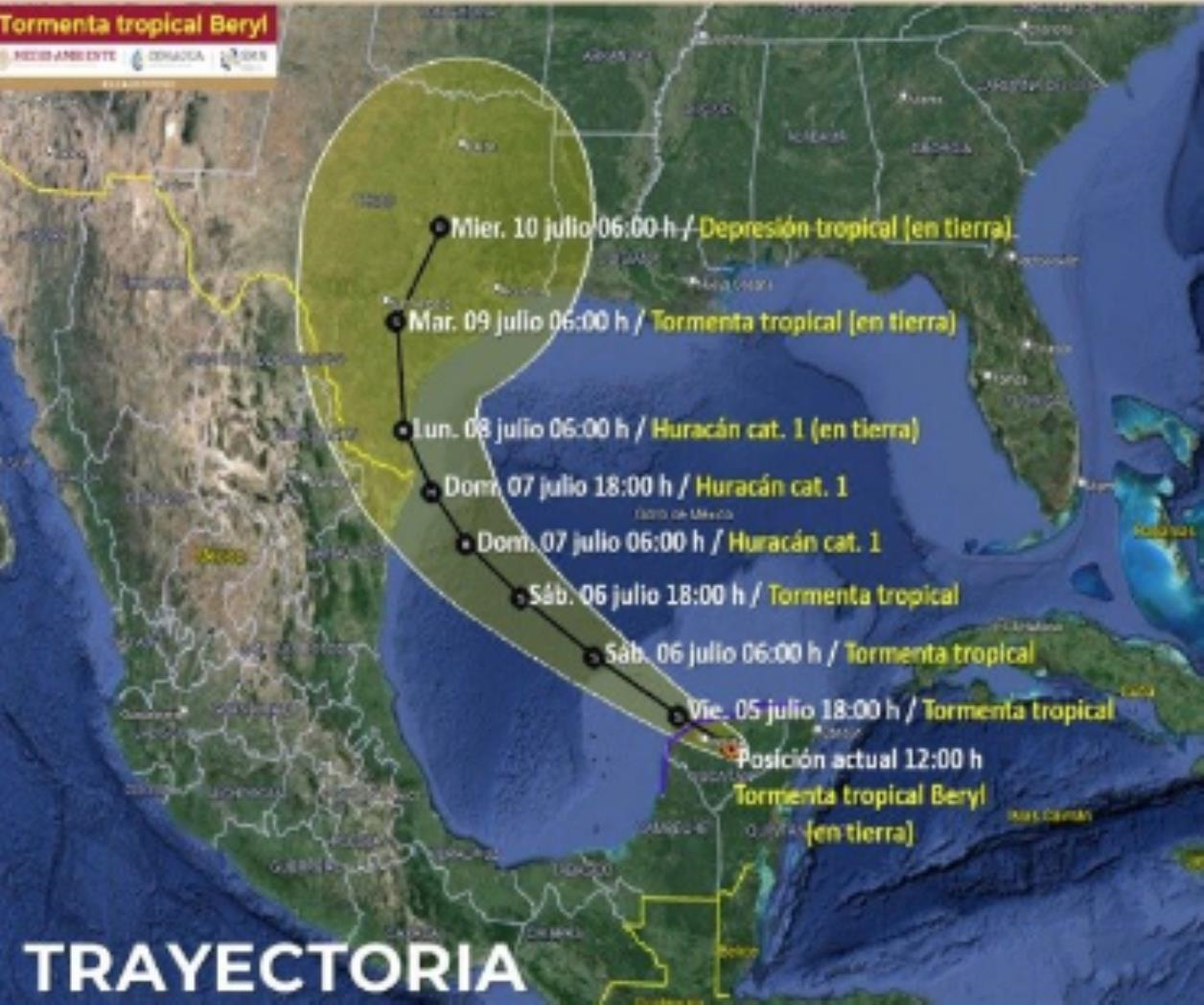 Beryl se degrada a Tormenta Tropical