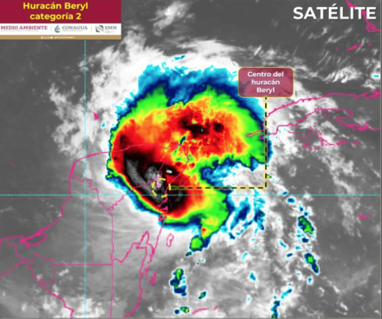 Huracán Beryl toca tierra en Península de Yucatán como categoría 2