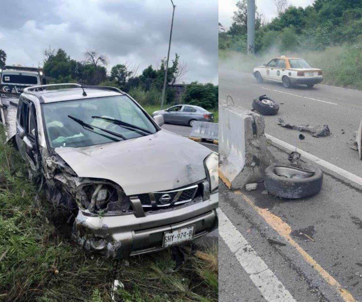 Se estrella camioneta y queda a punto de caer al Río Santa Catarina