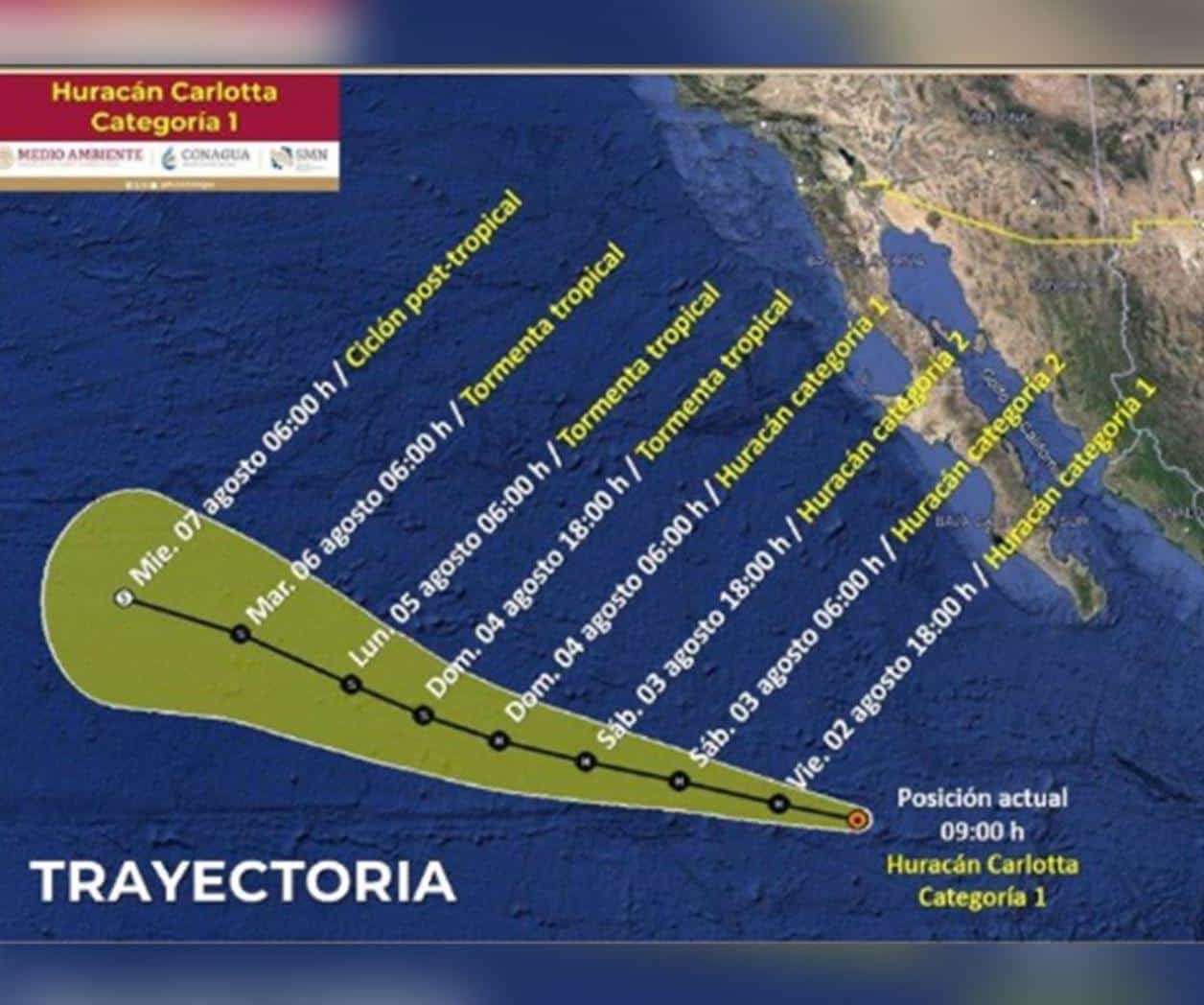 Alerta meteorológica por huracán Carlotta en Baja California Sur