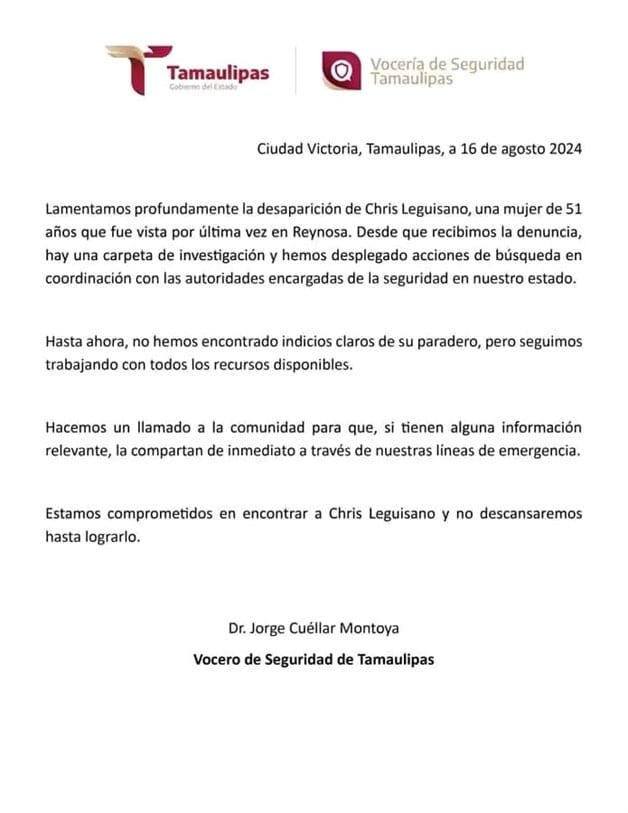 Investiga Fiscalía desaparición de ciudadana americana tras cruzar a Reynosa