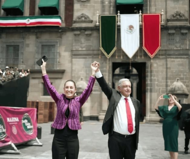 Levanta AMLO brazo a Sheinbaum Levanta AMLO brazo a Sheinbaum