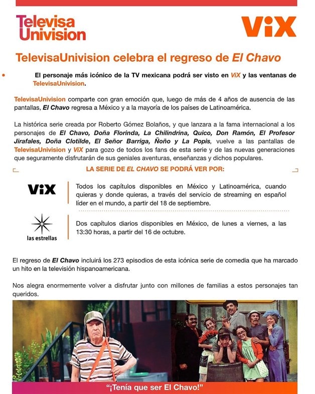 El Chavo del 8 regresa a la televisión con Televisa