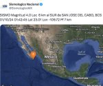 Madrugada movida en Baja California Sur; sismo de 4.0 sacude Los Cabos