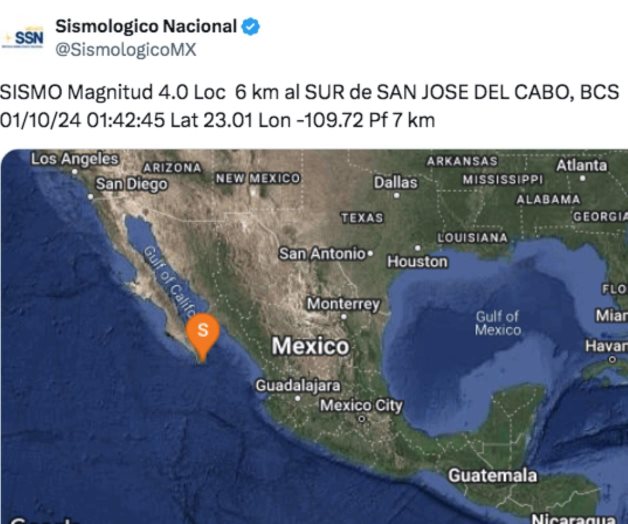 Madrugada movida en Baja California Sur; sismo de 4.0 sacude Los Cabos