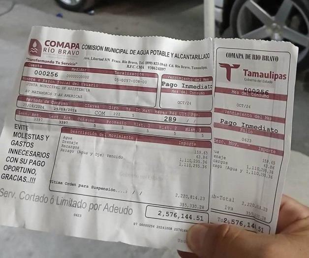 Riobravense debe 2.5 millones de pesos por recibo de agua Riobravense debe 2.5 millones de pesos por recibo de agua