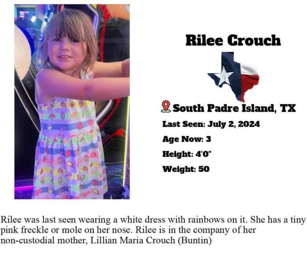 Reportan la desaparición de la niña Rilee Crouch