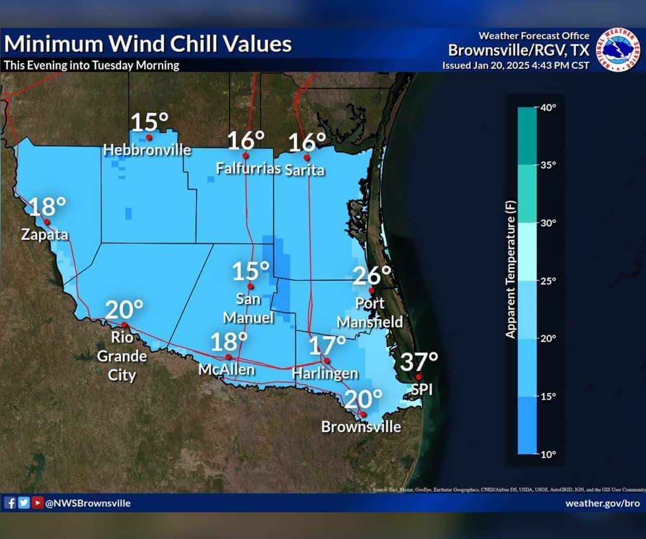 Advierten de ráfaga ártica para Cameron y el RGV