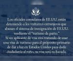Niega Consulado de EU visa por turismo de parto
