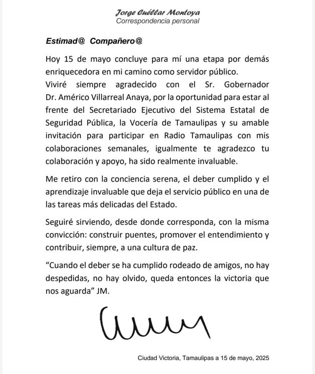 Jorge Cuéllar deja la vocería de seguridad en Tamaulipas Jorge Cuéllar deja la vocería de seguridad en Tamaulipas