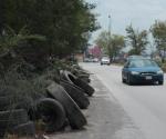 Transforman parque en un tiradero de llantas en colonia Balcones de Alcalá de Reynosa