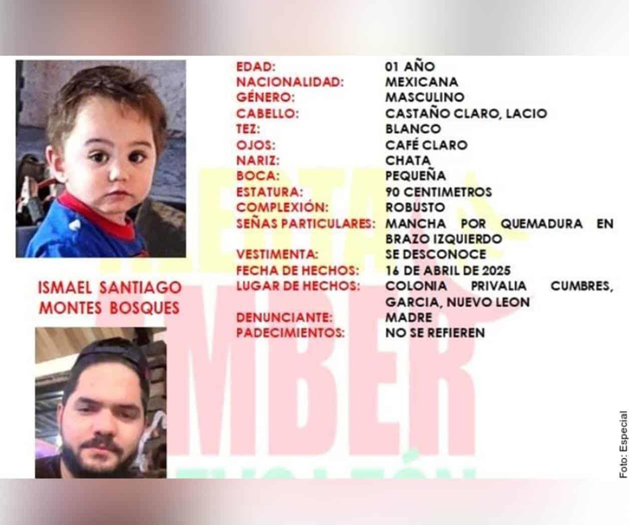 Buscan a bebé de 1 año que se encuentra desaparecido en García, NL