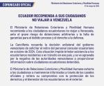 Recomendación de Ecuador y EE.UU. sobre viajar a Venezuela