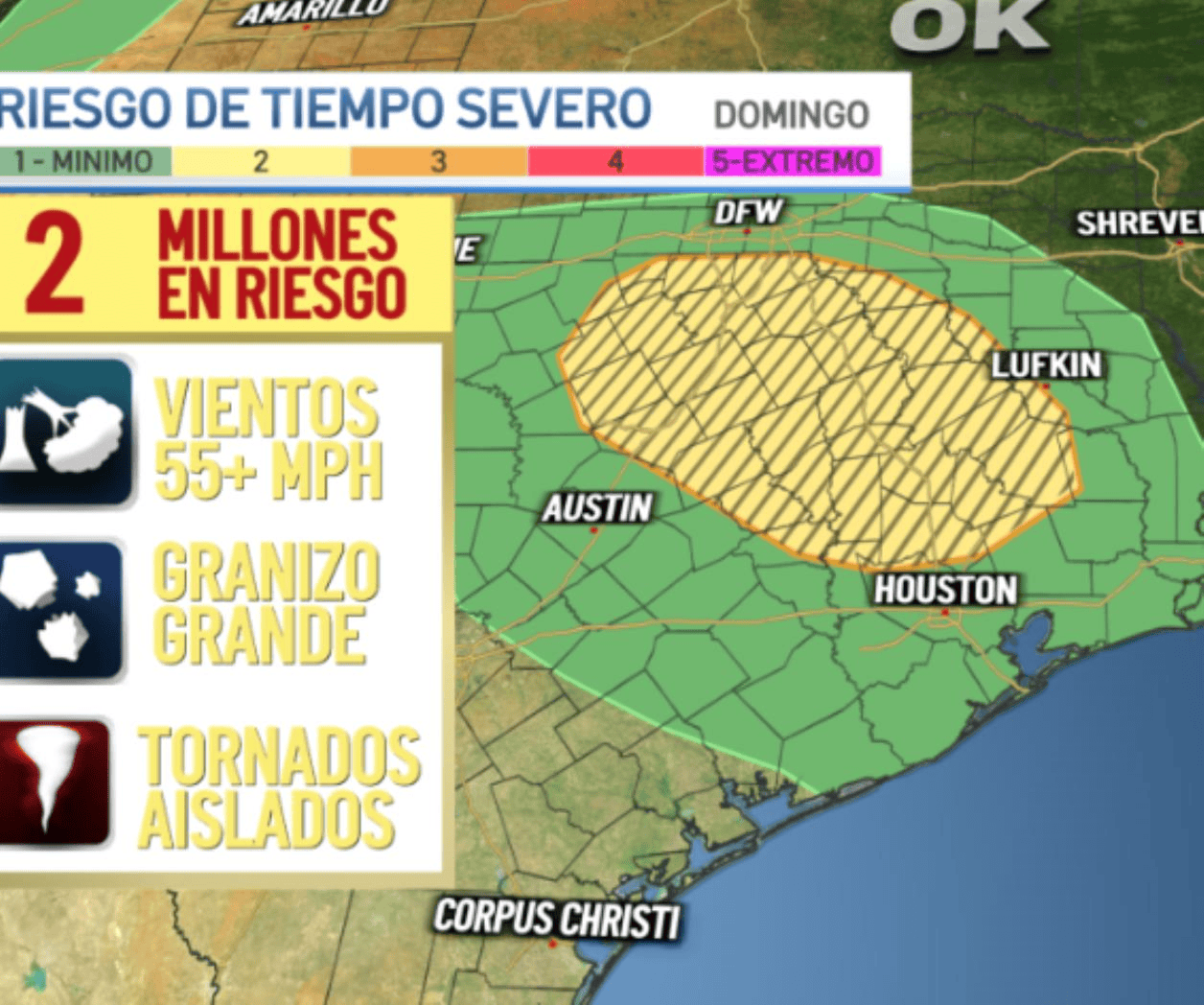 Prevén lluvias para el sureste de Texas