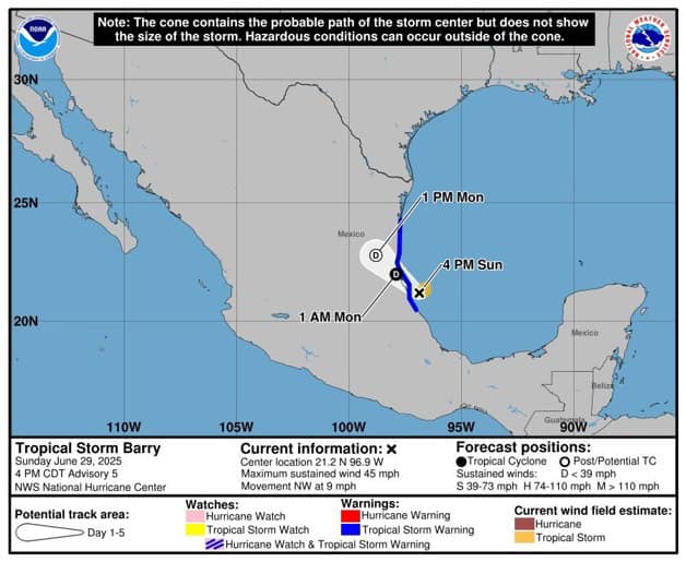 Refuerzan medidas en Tamaulipas por tormenta tropical Barry