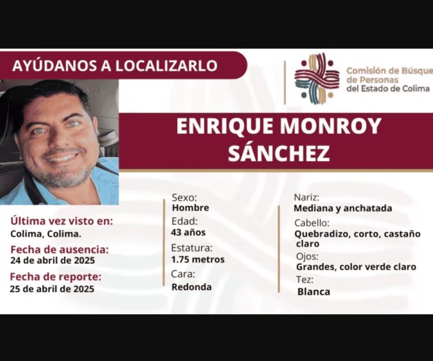 Encuentran muerto a Enrique Monroy Sánchez, exalcalde de Villa de Álvarez