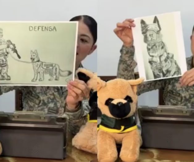 Ni&ntilde;os artistas premiados por la Brigada Fusileros Paracaidistas junto a perros rescatistas