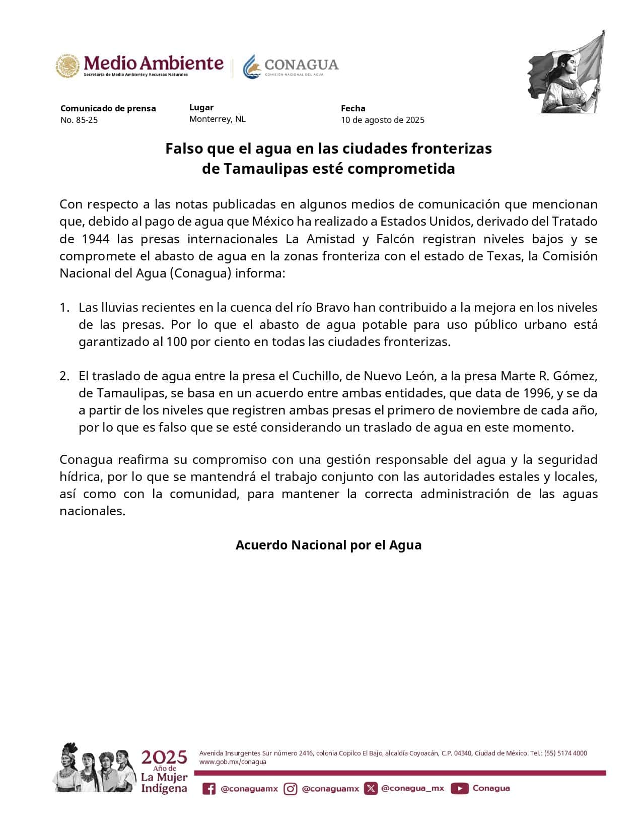 Dice Conagua que, de momento, no habrá trasvase