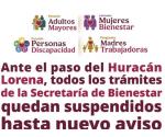 Por Lorena, Bienestar suspende actividades en BCS y Sonora