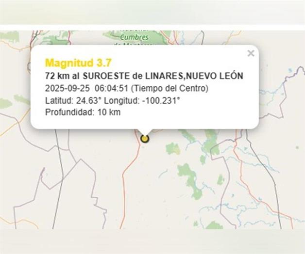 Reportan sismo en Linares