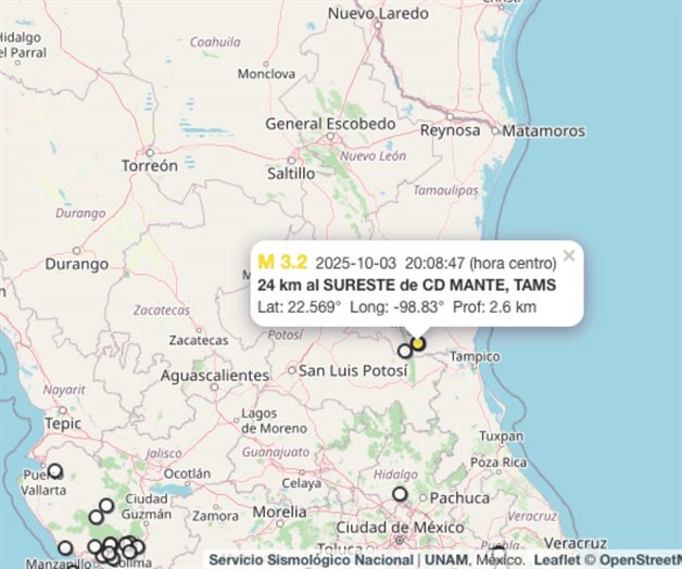 Dos sismos sacuden El Mante, Tamaulipas Dos sismos sacuden El Mante, Tamaulipas