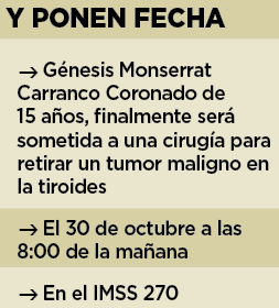 Génesis será operada para derrotar al cáncer