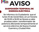 Avisa CFE de suspensión del servicio eléctrico Avisa CFE de suspensión del servicio eléctrico