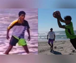 Jorge Campos entrena a su hijo en las playas de Acapulco