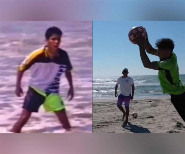 Jorge Campos entrena a su hijo en las playas de Acapulco
