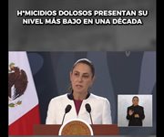 Claudia Sheinbaum anuncia menos homicidios en M&eacute;xico